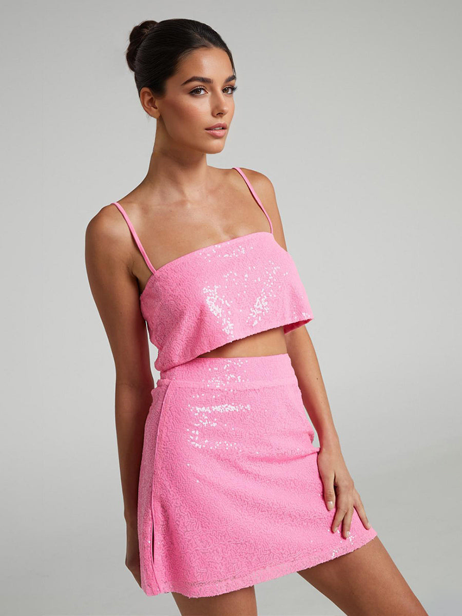 Sequin Two Piece Co-ord Set Crop Top And Mini Skirt Birthday Party Outfit For Women 2026