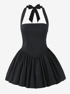 Halter Mini Dress In Black Square Neck A-Line Sexy Birthday Party Dress For Women 2026