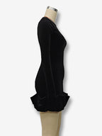 Elegant Velvet Mini Dress With Ruffle Hem Long Sleeve Bodycon Dress For Women 2026