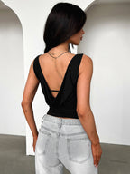 Black Tanks Top Sleeveless V-back Ruched Summer Top For Women 2026