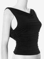 Black Tanks Top Sleeveless V-back Ruched Summer Top For Women 2026
