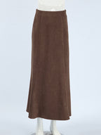 Elegant Brown Suede A-Line Maxi Skirt For Women 2026