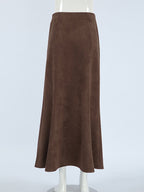 Elegant Brown Suede A-Line Maxi Skirt For Women 2026