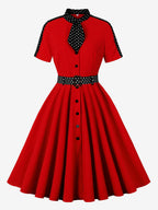 Retro Polka Dot Shirt Dress With Tie And Belt Vintage Inspired Midi Dress For Women 2026