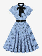 Polka Dot Shirt Dress With Tie And Belt Flutter Sleeve Vintage Midi Dress For Women 2026