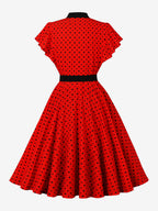 Polka Dot Shirt Dress With Tie And Belt Flutter Sleeve Vintage Midi Dress For Women 2026