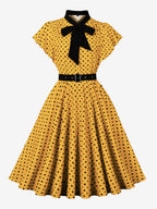 Polka Dot Shirt Dress With Tie And Belt Flutter Sleeve Vintage Midi Dress For Women 2026