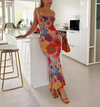 Lace-up Backless Side Slit Floral Print Maxi Cami Dress