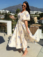 Floral Print Long Dress With Puff Sleeves For Women 2026