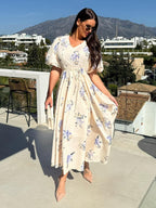 Floral Print Long Dress With Puff Sleeves For Women 2026