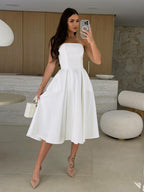 Elegant Strapless Dress High-Waist A-Line Party Dress For Women 2026