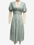 Floral Midi Dress With V-Neck And Puffy Sleeves For Women 2026
