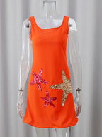 Starfish Sequin Mini Dress for Women - Sexy Sleeveless Scoop Neck Slim Fit Sheath Sundress - Summer Beach Resort 2026