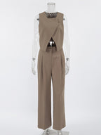 SummerTwo Piece Co-ord Set Outfit Asymmetrical Top And Straight Pants For Women 2026