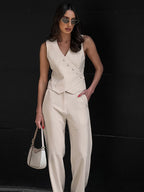 Summer Two Piece Co-ord Set Asymmetrical Top And Straight Pants For Women 2026