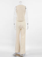 Summer Two Piece Co-ord Set Asymmetrical Top And Straight Pants For Women 2026
