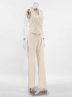 Summer Two Piece Co-ord Set Asymmetrical Top And Straight Pants For Women 2026