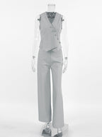 Summer Two Piece Co-ord Set Asymmetrical Top And Straight Pants For Women 2026