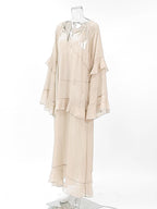 Sheer Chiffon Maxi Dress for Women - Khaki Boho Ruffle Flare Sleeve V Neck Flowy Cover Up - Spring Summer Casual 2026