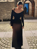 Open Back Maxi Party Dress Long Sleeve Crew Neck Long Dress For Women 2026
