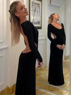 Open Back Maxi Party Dress Long Sleeve Crew Neck Long Dress For Women 2026