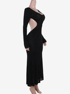 Open Back Maxi Party Dress Long Sleeve Crew Neck Long Dress For Women 2026