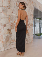 Halter Neck Maxi Party Dress With High Slit For Women 2026