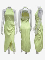 Halter Neck Maxi Party Dress With High Slit For Women 2026