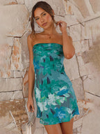 Strapless Floral Printed Mini Dress for Women - Sexy Backless Sheath Sundress - Summer Beach Party 2026