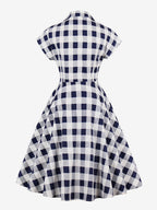 Gingham Vintage Dress Short Sleeve Hepburn Style A-line Midi Dress For Women 2026