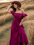 Smocked Waist Maxi Boho Dress for Women - Flutter Sleeve Square Neck Tiered Ruffle Flowy Gown - Summer Beach Sundress 2026