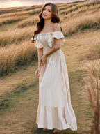 Smocked Waist Maxi Boho Dress for Women - Flutter Sleeve Square Neck Tiered Ruffle Flowy Gown - Summer Beach Sundress 2026