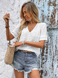 White V-neck Blouse With Lace Embroidery And Button Front 2026