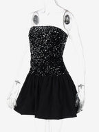 Sequin Strapless Mini Dress With Puff Skirt 2026