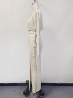 Crochet Two Piece Co-ord Set Long Sleeves Crop Top And High-slit Skirt Beach Cover-up 2026