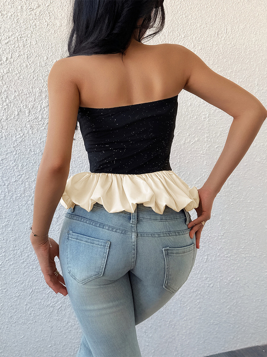 Contrast Color Sparkling Tube Top For Women 2026