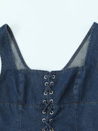 Lace-Up Front Denim Corset Top For Women 2026
