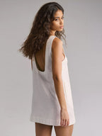 Cotton Mini Shift Dress for Women - Casual Scoop Neck Backless Sleeveless Tunic Shift Dress with Pockets - Summer Beach 2026