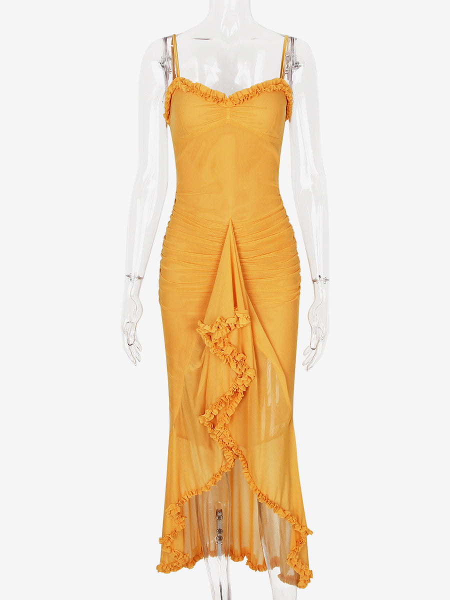 Ruffled Front Party Gown Long Slip Dress For Women 2026