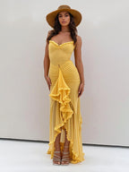 Ruffled Front Party Gown Long Slip Dress For Women 2026