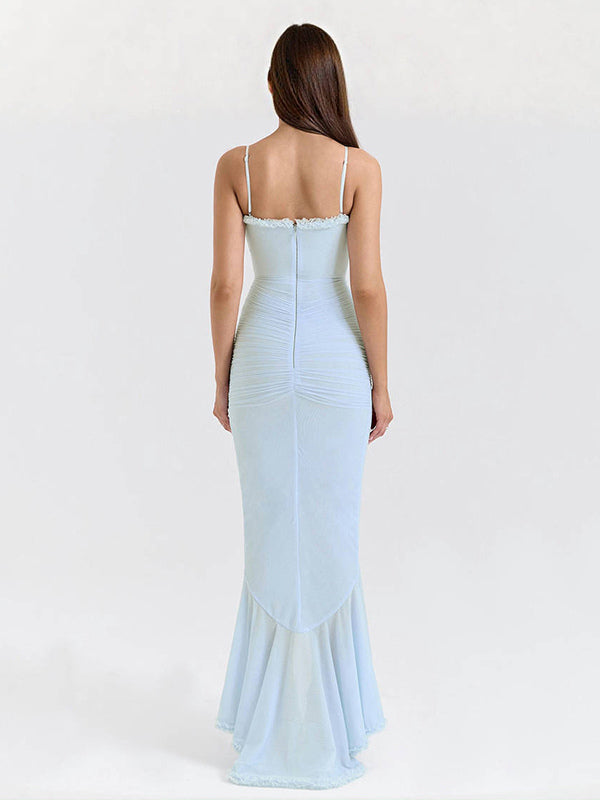 Ruffled Front Party Gown Long Slip Dress For Women 2026