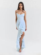 Ruffled Front Party Gown Long Slip Dress For Women 2026