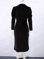 Elegant Black Velvet Dress With Lace Details Long Sleeve Spring Long Dress For Women 2026