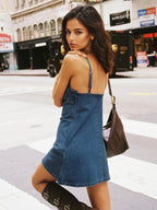 Denim Cut-Out Mini Slip Dress For Women 2026
