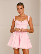 Soft Pink Lace-Trimmed Mini Dress For Summer 2026
