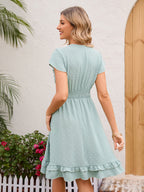 Soft Pink Ruffled Hem V-neck Midi Dress With Shirred Waist 2026