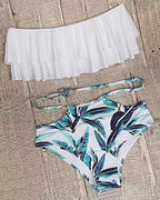Off Shoulder Ruffled Printed Bikini Set