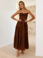 Tiered Maxi Sundress for Women - Ruched Bust Tie Front A Line Long Slip Dress - Summer Beach Wedding Guest 2026