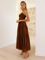 Tiered Maxi Sundress for Women - Ruched Bust Tie Front A Line Long Slip Dress - Summer Beach Wedding Guest 2026