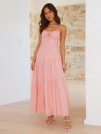 Tiered Maxi Sundress for Women - Ruched Bust Tie Front A Line Long Slip Dress - Summer Beach Wedding Guest 2026